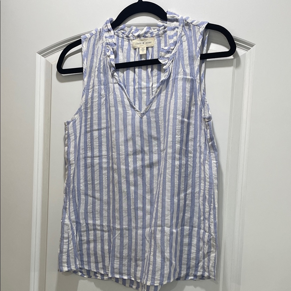 Cloth & Stone Striped Ruffle V-Neck Blouse